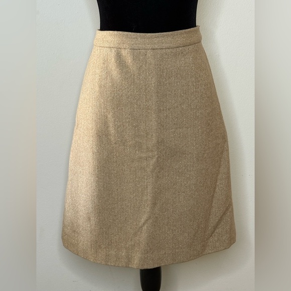 Vintage J Crew wool blend camel & gold herringbone back zip knee length skirt 6 - Picture 1 of 9